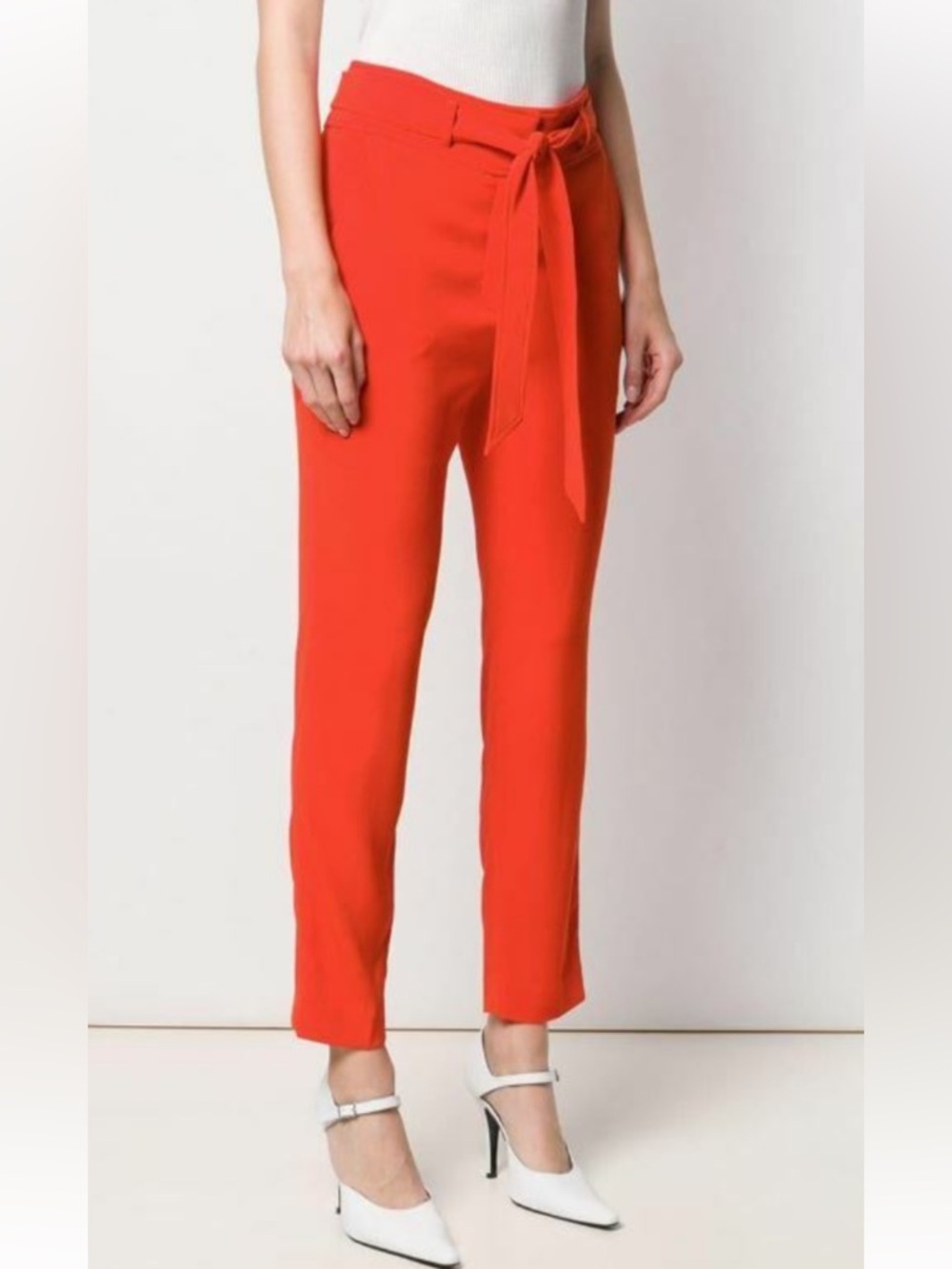 Veronica Beard Faxon High Waisted Cropped tie waisted cropped pants in red poppy